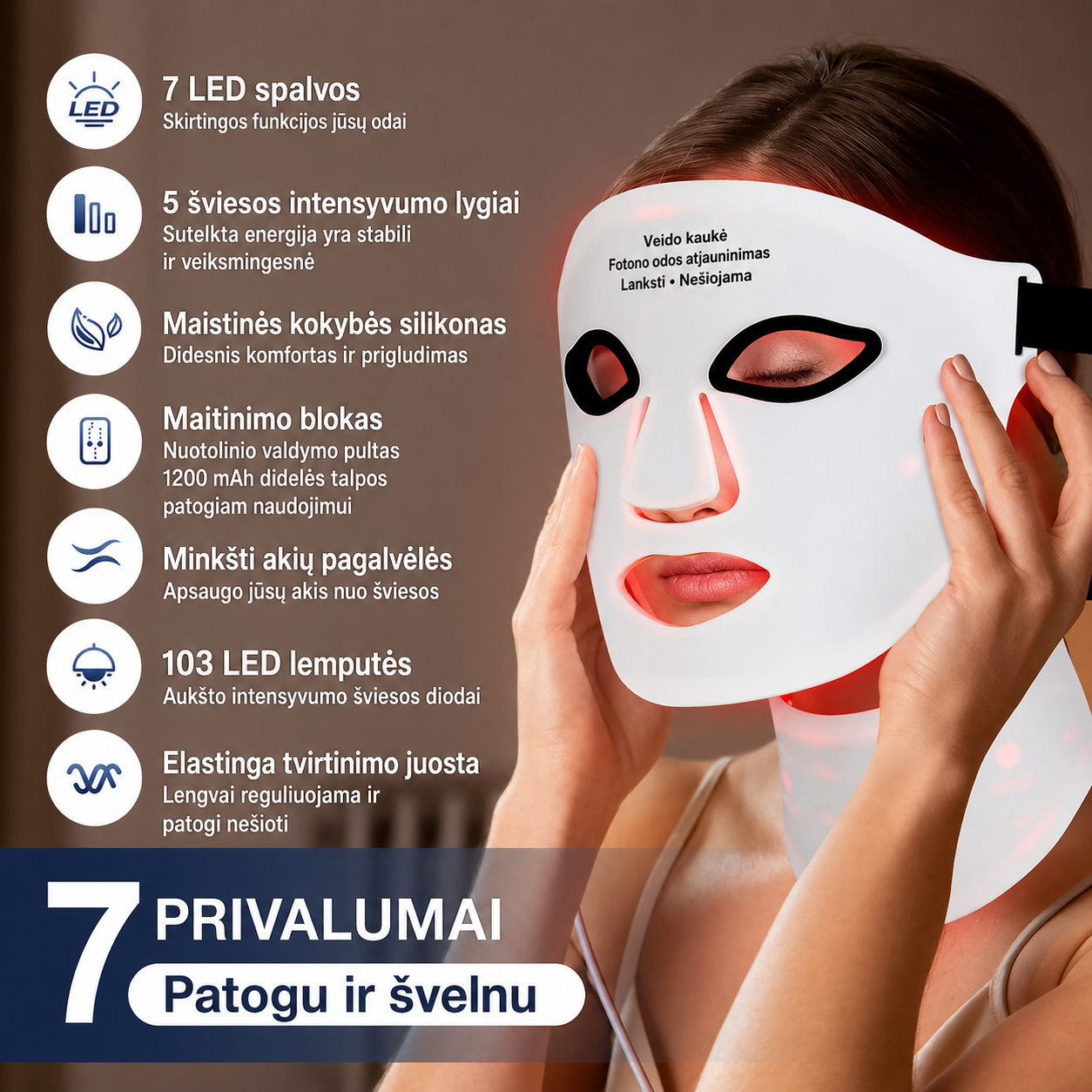 Silikon LED Yüz ve Boyun Maskesi