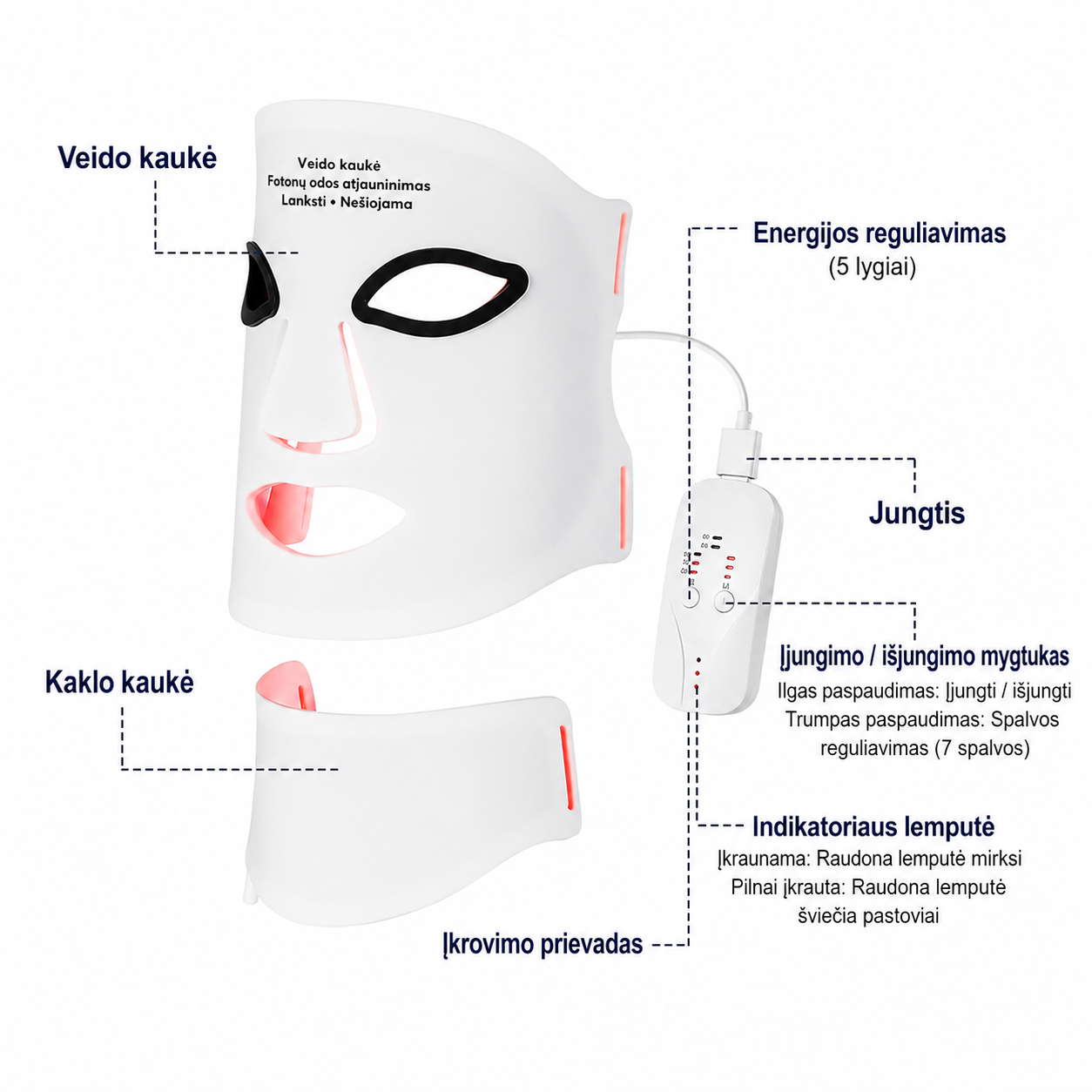 Silikon LED Yüz ve Boyun Maskesi